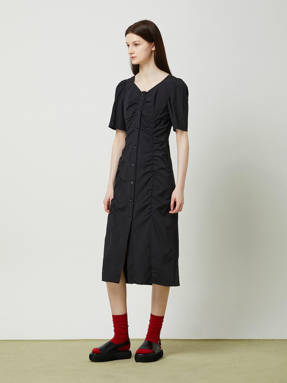 CC collect Shirring Button-up Long Dress [BK] (C252MSE135)