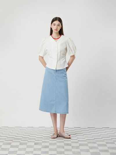 CC collect Slim A-line Flare Denim Skirt [LB] (C252PSD433)