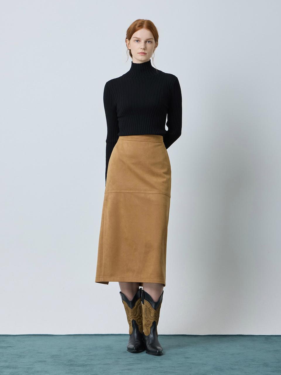 CC collect Suede H-line Midi Skirt [Camel] (CA_C244PSD513)