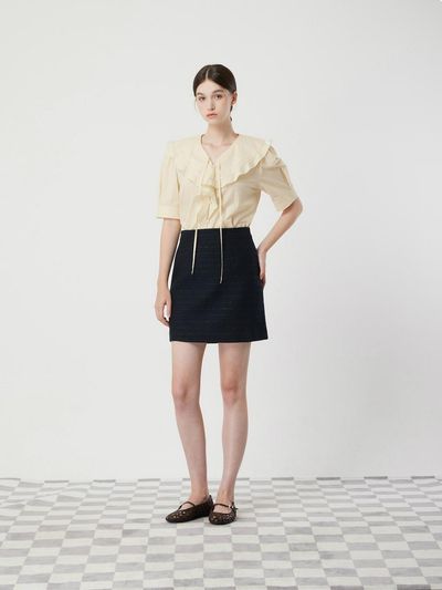 CC collect Tie Ruffle Half-Sleeve Blouse (C252PSC135)