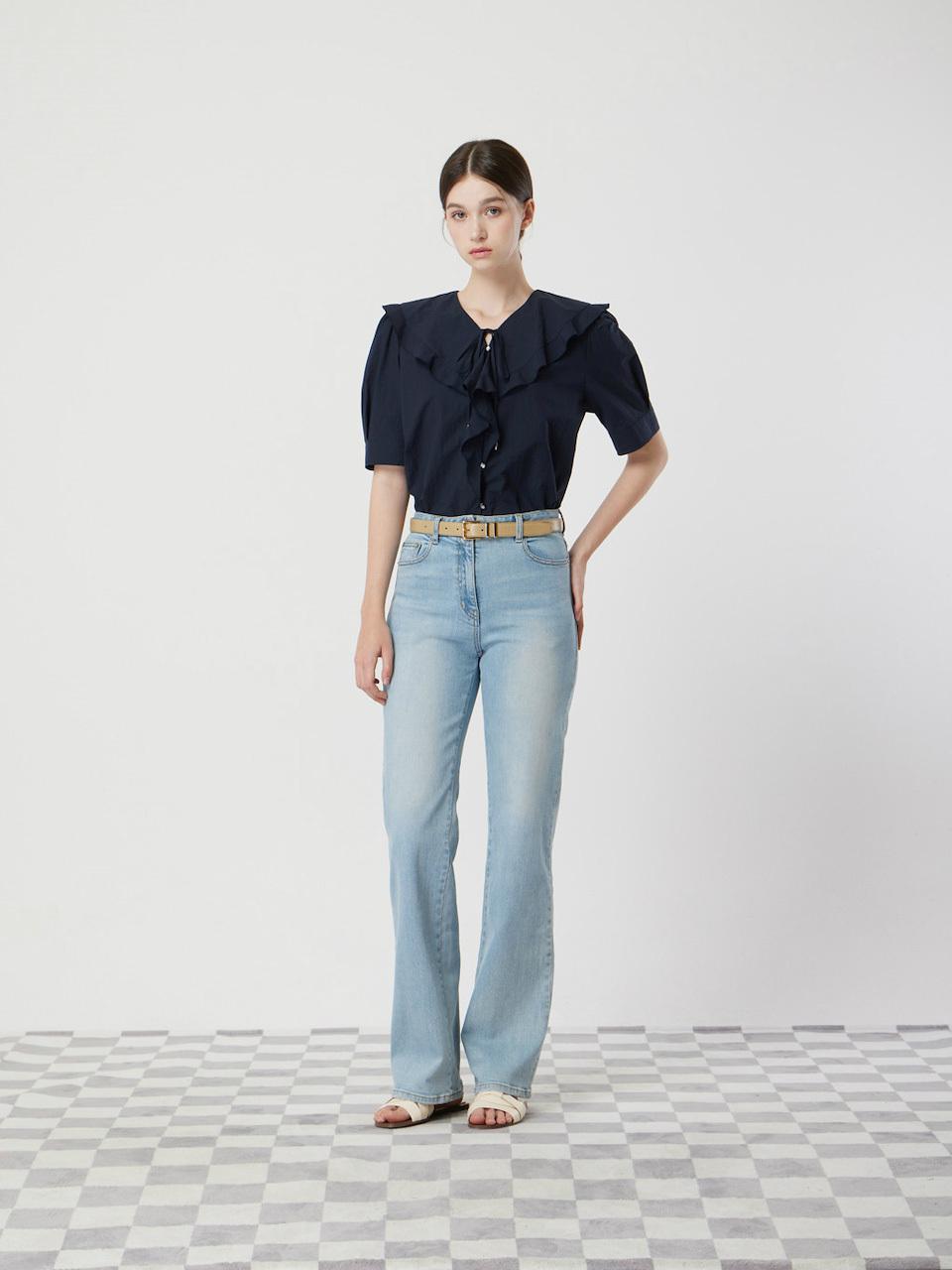 CC collect Tie Ruffle Half Sleeve Blouse [NY] (C252PSC136)