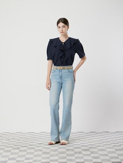 CC collect Tie Ruffle Half Sleeve Blouse [NY] (C252PSC136)