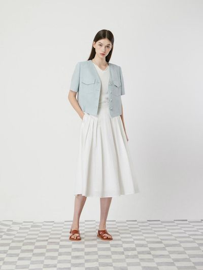 CC collect V-neck flap pocket linen blazer (C252MSF140) [LB]