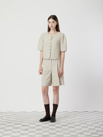 CC collect Volume Half-Sleeve Collarless Blazer (C252MSF236)