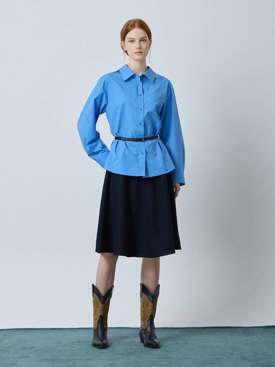 CC collect Wool Blend Back Elastic Flare Midi Skirt [Dark Navy] (DN_C244MSD034)
