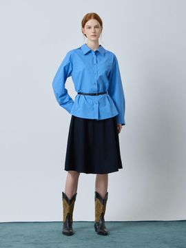 CC collect Wool Blend Back Elastic Flare Midi Skirt [Dark Navy] (DN_C244MSD034)