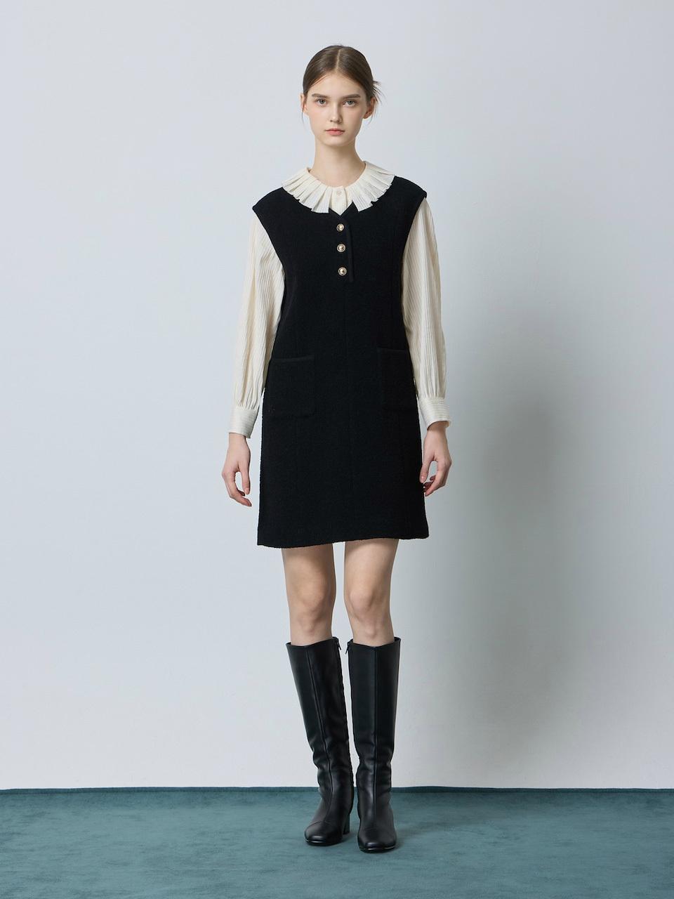 CC collect wool blend boucle sleeveless dress BK_C244MSE031