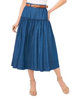 Cece CeCe Belted Denim Midi Circle Skirt