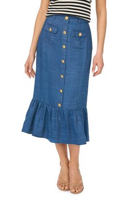 CeCe CeCe Button-Up Denim Midi Skirt