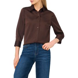 CeCe CeCe Button Front Satin Shirt