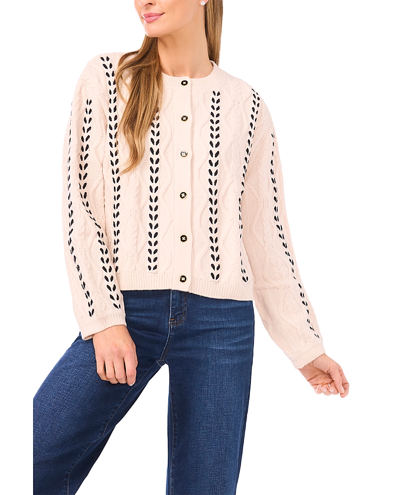 Cece - CeCe Cable Knit Ribbon Cardigan