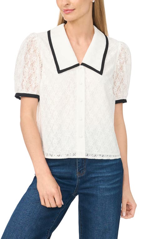 CeCe CeCe Contrast Trim Lace Puff Sleeve Top