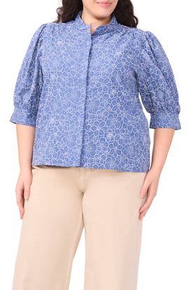 CeCe CeCe Daisy Embroidered Chambray Button-Up Top