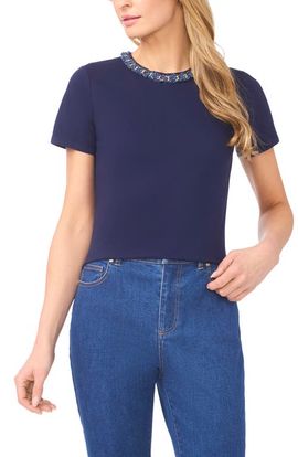 CeCe CeCe Denim Trim T-Shirt