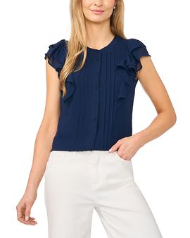 Cece CeCe Double Ruffle Button Down Top