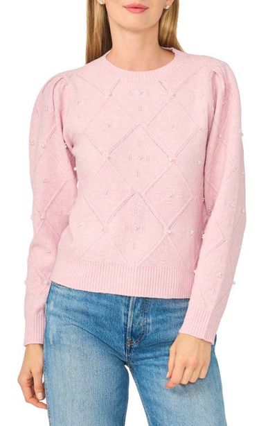 CeCe CeCe Embellished Pointelle Pearly Bead Sweater