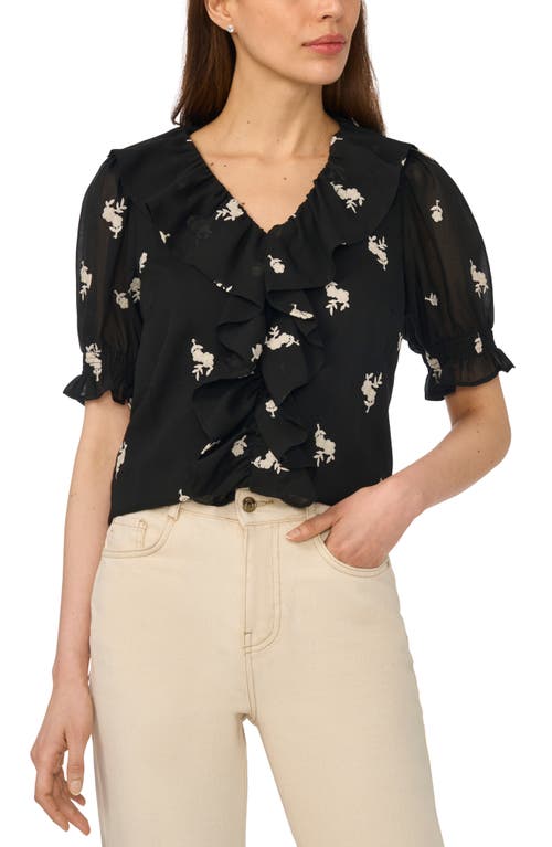 CeCe CeCe Embroidered Floral Ruffle Top