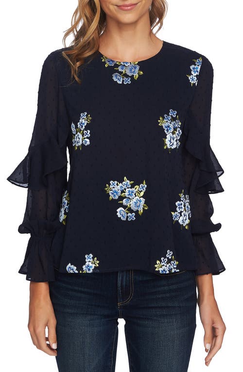 CeCe CeCe Embroidered Ruffle Top
