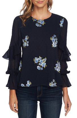 CeCe CeCe Embroidered Ruffle Top