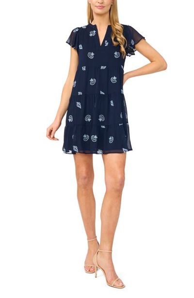 CeCe CeCe Embroidered Shell Detail Flutter Sleeve Minidress