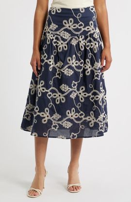 CeCe CeCe Embroidery Flounce Cotton Skirt