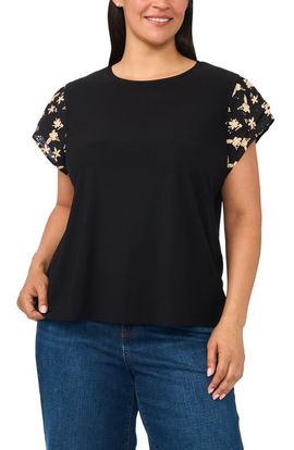 CeCe CeCe Eyelet Tiered Ruffle Sleeve Stretch Crepe Top