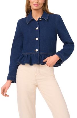 CeCe CeCe Floral Button Peplum Denim Jacket