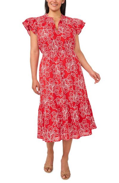 CeCe CeCe Floral Eyelet Lace Midi Dress