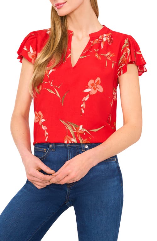 CeCe CeCe Floral Flutter Sleeve V-Neck Top