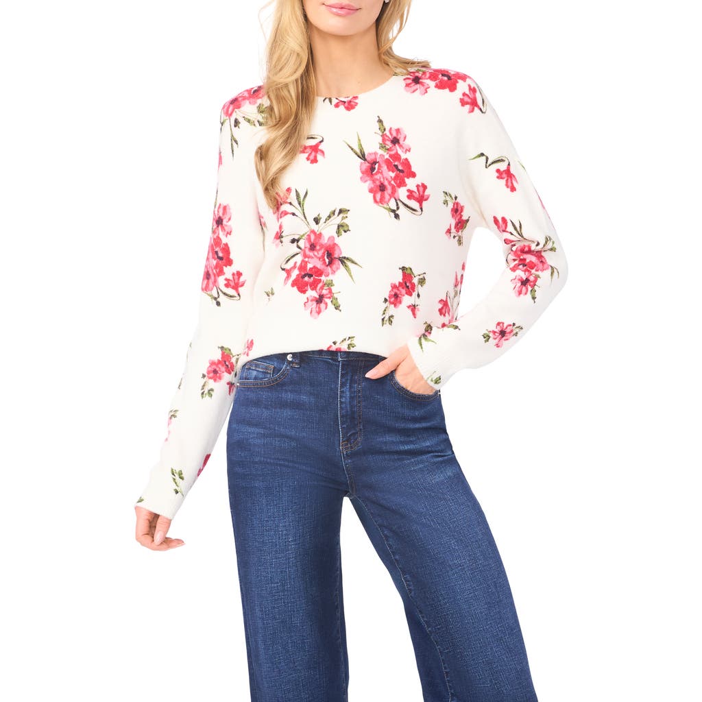 CeCe CeCe Floral Long Sleeve Crewneck Sweater