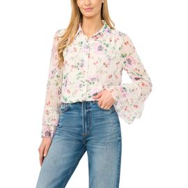 CeCe CeCe Floral Print Ruffle Cuff Shirt