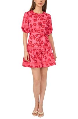 CeCe CeCe Floral Puff Sleeve Stretch Cotton Minidress