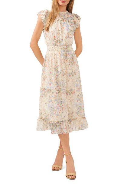 CeCe CeCe Floral Ruffle Midi Dress