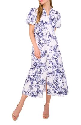CeCe CeCe Floral Tiered Cotton Midi Shirtdress
