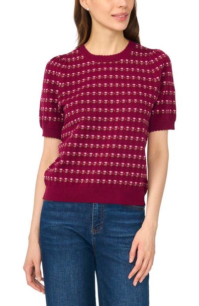 CeCe CeCe Flower Pointelle Short Sleeve Sweater