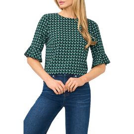 CeCe CeCe Geo Print Ruffle Cuff Top