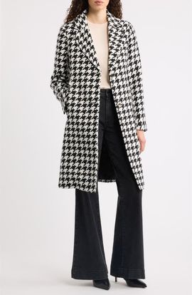 CeCe CeCe Houndstooth Single Breasted Coat