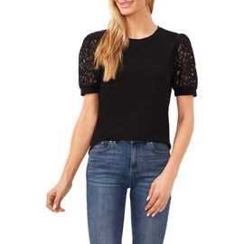 CeCe CeCe Lace Puff Sleeve Knit Top
