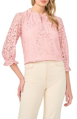 CeCe CeCe Lace Ruffle Tie Neck Top