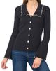 CeCe CeCe Lettuce Trim V-Neck Long Sleeve Ribbed Top - 1