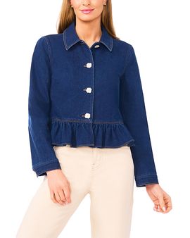 Cece CeCe Long Sleeve Collared Peplum Denim Jacket