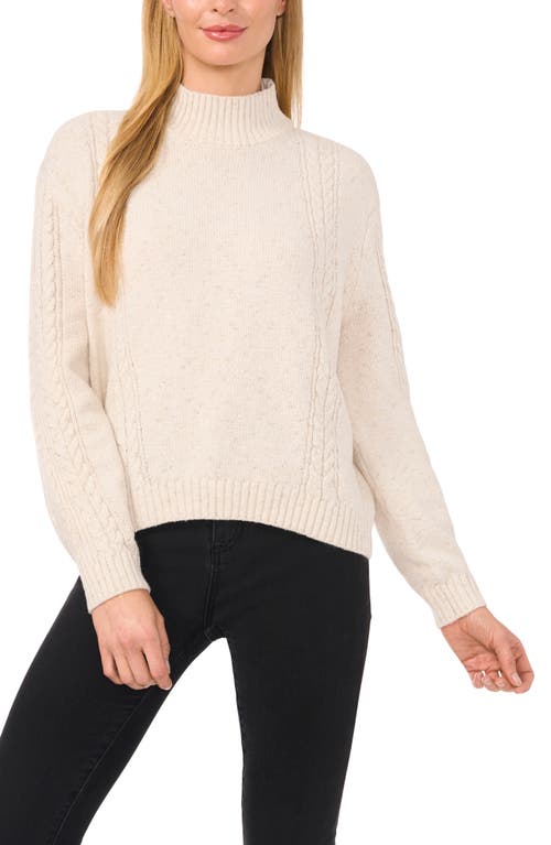 CeCe CeCe Metallic Mock Neck Cable Stitch Sweater