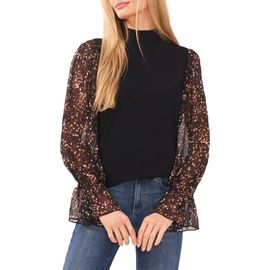 CeCe CeCe Mix Media Mock Neck Top