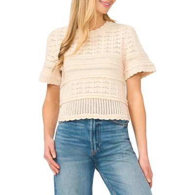 CeCe CeCe Mixed Pointelle Stitch Cotton Sweater
