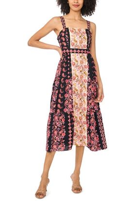 CeCe CeCe Mixed Scarf Print Midi Dress