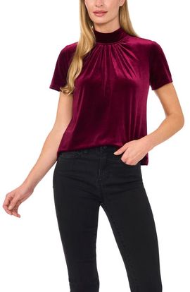 CeCe CeCe Mock Neck Cutout Stretch Velvet Top