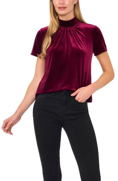 CeCe CeCe Mock Neck Cutout Stretch Velvet Top