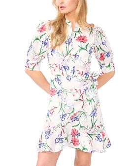 Cece CeCe Open Collar Short Sleeve Ruffle Wrap Dress