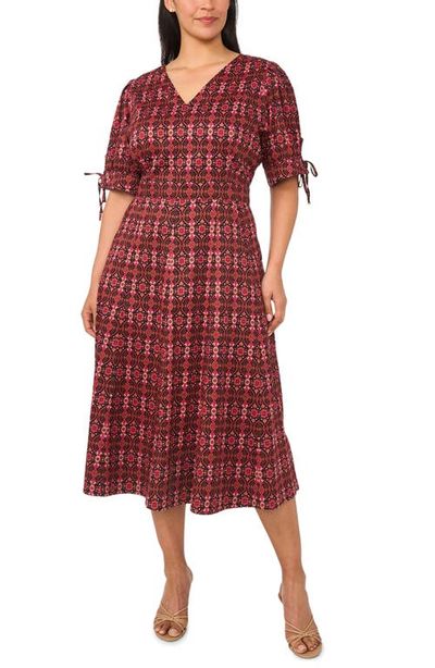 CeCe CeCe Paisley Balloon Sleeve Stretch Cotton Midi Dress
