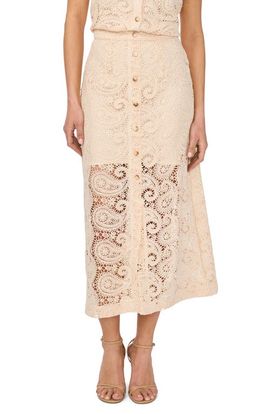 CeCe CeCe Paisley Lace Button Front Midi Skirt